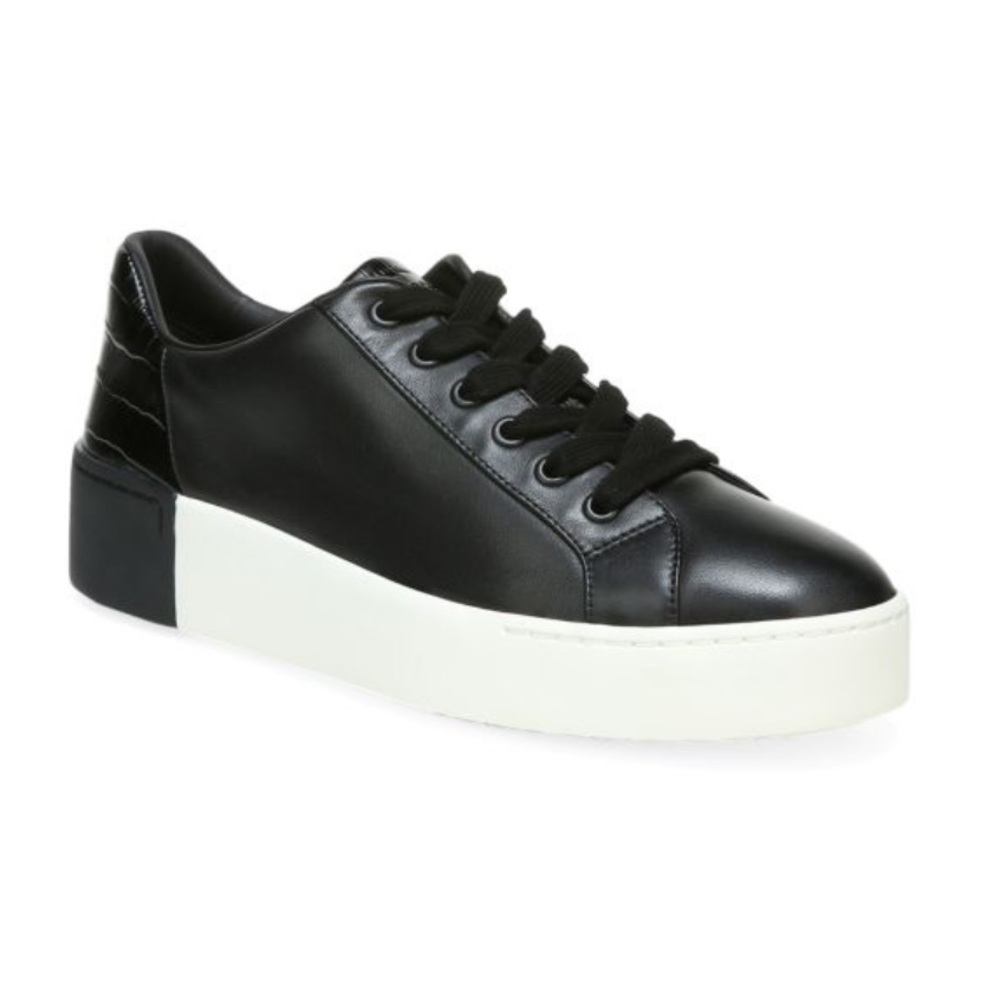 Vince. Bensley Black & White croc embossed 9M lace up Leather Platform Sneakers